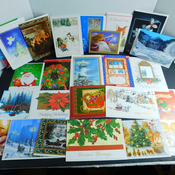 Lot of 25 Christmas Greeting Holiday Cards Unused, Envelopes Multiple Designs - Picture 1 of 16